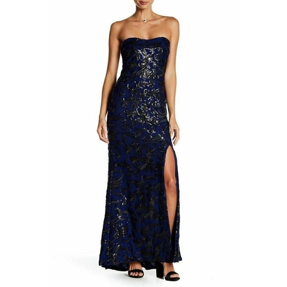 Marina Womens Blue Lace Sequin Gown Dress Size 6 - Picture 1 of 10